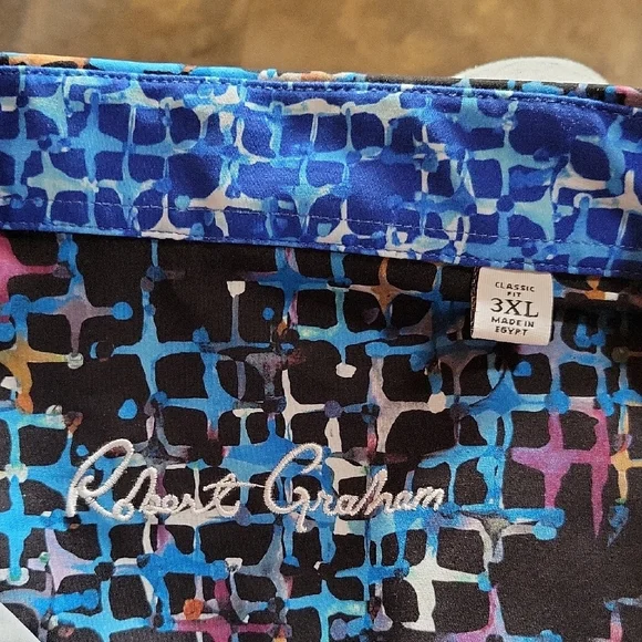 Robert Graham Blue and Black Geometric Casual Shirt - Picture 7 of 8